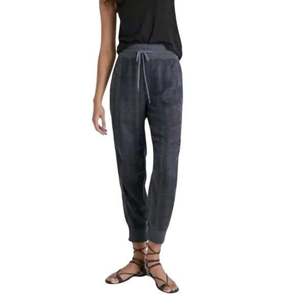 Anthropologie Nomad Joggers Gray Plaid Leopard Print Drawstring Women Size Small - Picture 1 of 6